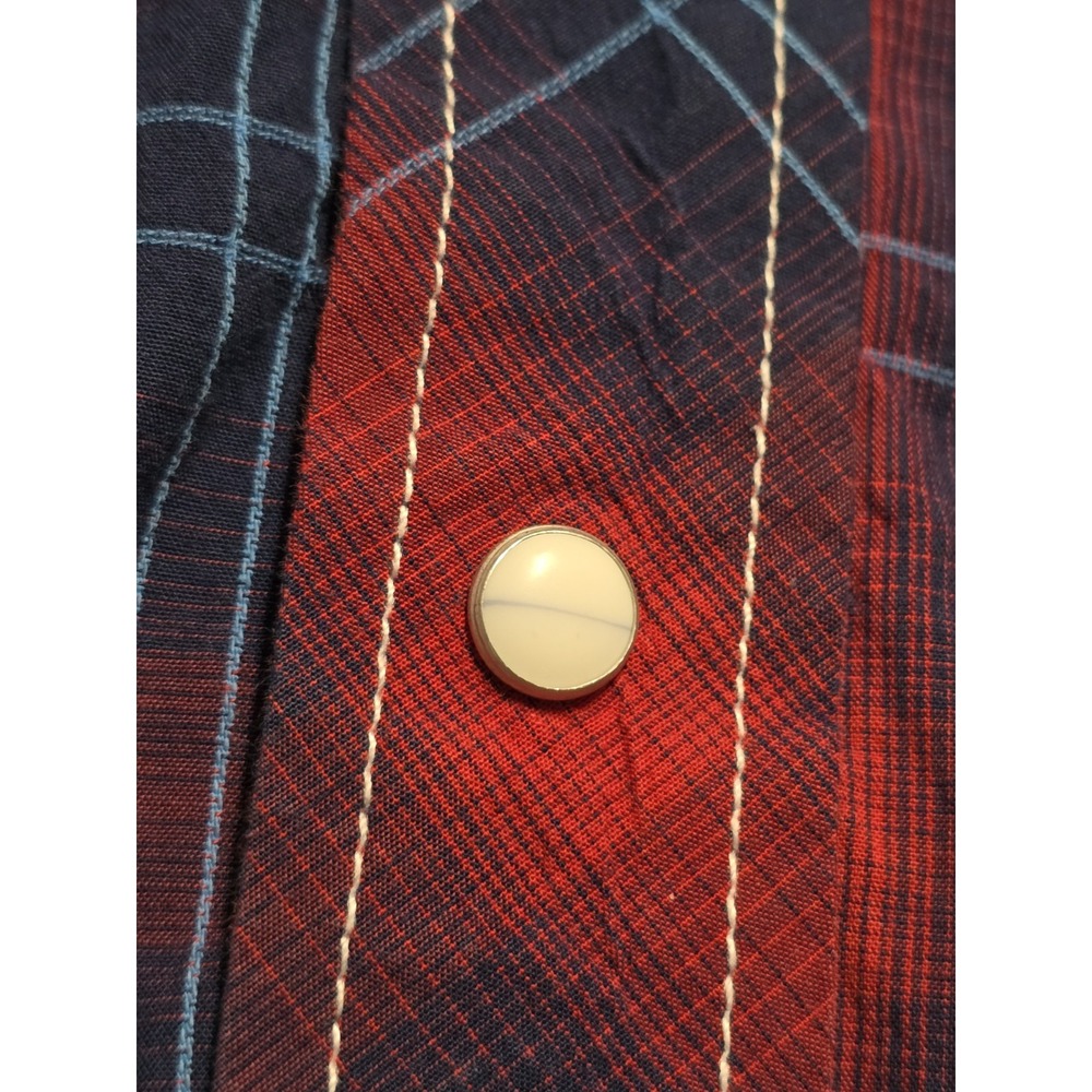 Rafter C Shirt Red Pro-Flex Performance Pearl Snap Western Mens L Blue Red Plaid - Picture 10 of 16